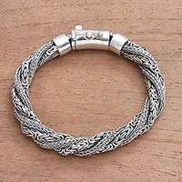 Pulsera de cadena de plata de ley - Pulsera de cadena Naga y Borobudur de plata esterlina de Bali