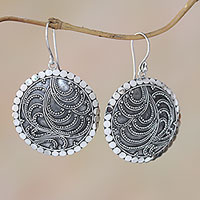 Sterling silver dangle earrings, 'Sun Empress' - Handcrafted Sterling Silver Dangle Earrings from Bali
