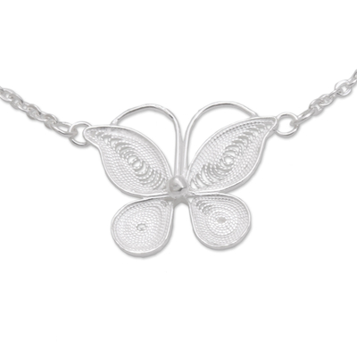 Sterling silver filigree station bracelet, 'Butterfly Sanctuary' - Sterling Silver Filigree Butterfly Bracelet Crafted in Java