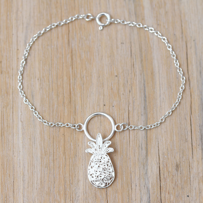 Sterling silver filigree pendant bracelet, 'Pretty Pineapple' - Sterling Silver Filigree Pineapple Pendant Bracelet