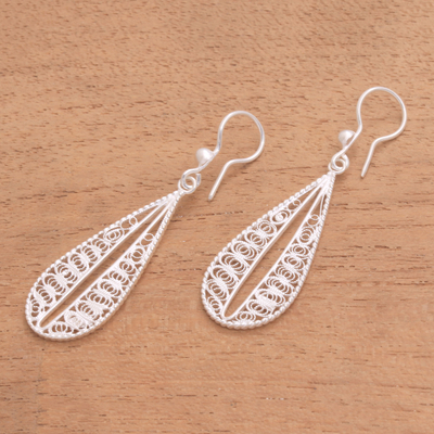 Sterling silver filigree dangle earrings, 'Replenishing Raindrops' - Sterling Silver Filigree Raindrop Dangle Earrings