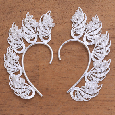 Ear cuffs de filigrana de plata de primera ley - Ear wraps hechos a mano con filigrana de hoja de plata esterlina