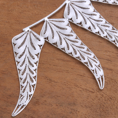Sterling silver filigree ear cuffs, 'Fern Leaf' - Handcrafted Sterling Silver Filigree Leaf Ear Cuffs