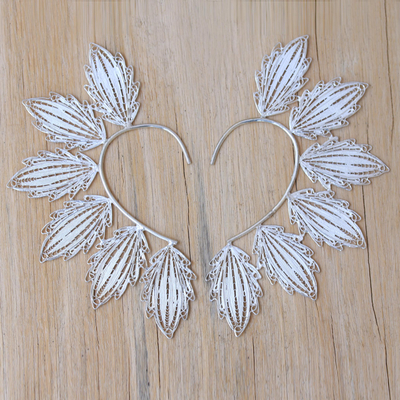 Sterling silver filigree ear cuffs, 'Festival Leaf' - Handcrafted Sterling Silver Filigree Ear Wrap Cuffs