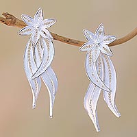 Sterling silver filigree drop earrings, 'Shooting Star Flower' - Sterling Silver Filigree Floral Elongated Drop Earrings