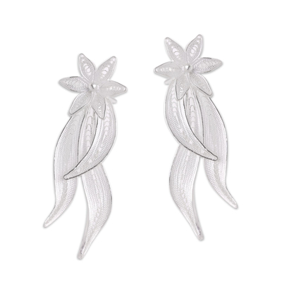 Sterling Silver Filigree Floral Elongated Drop Earrings - Shooting Star ...