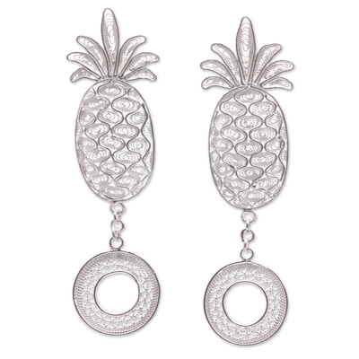 Sterling Silver Filigree Pineapple Dangle Earrings