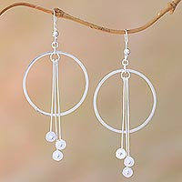 Sterling silver filigree dangle earrings, 'Three Pendulums' - Sterling Silver Hoops Swinging Pendulum Dangle Earrings