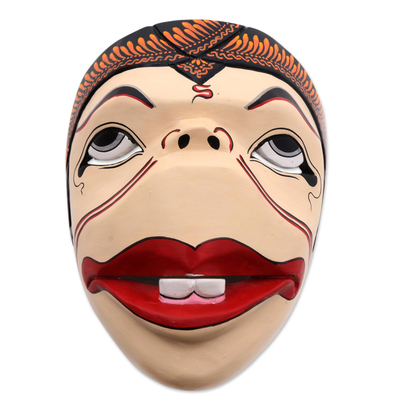 Holzmaske, 'Semar - Kunsthandwerklich hergestellte Holz-Batikmaske von javanischem Kunsthandwerker