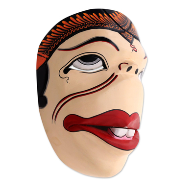 Wood mask, 'Semar' - Artisan Crafted Wood Batik Mask from Javanese Artisan