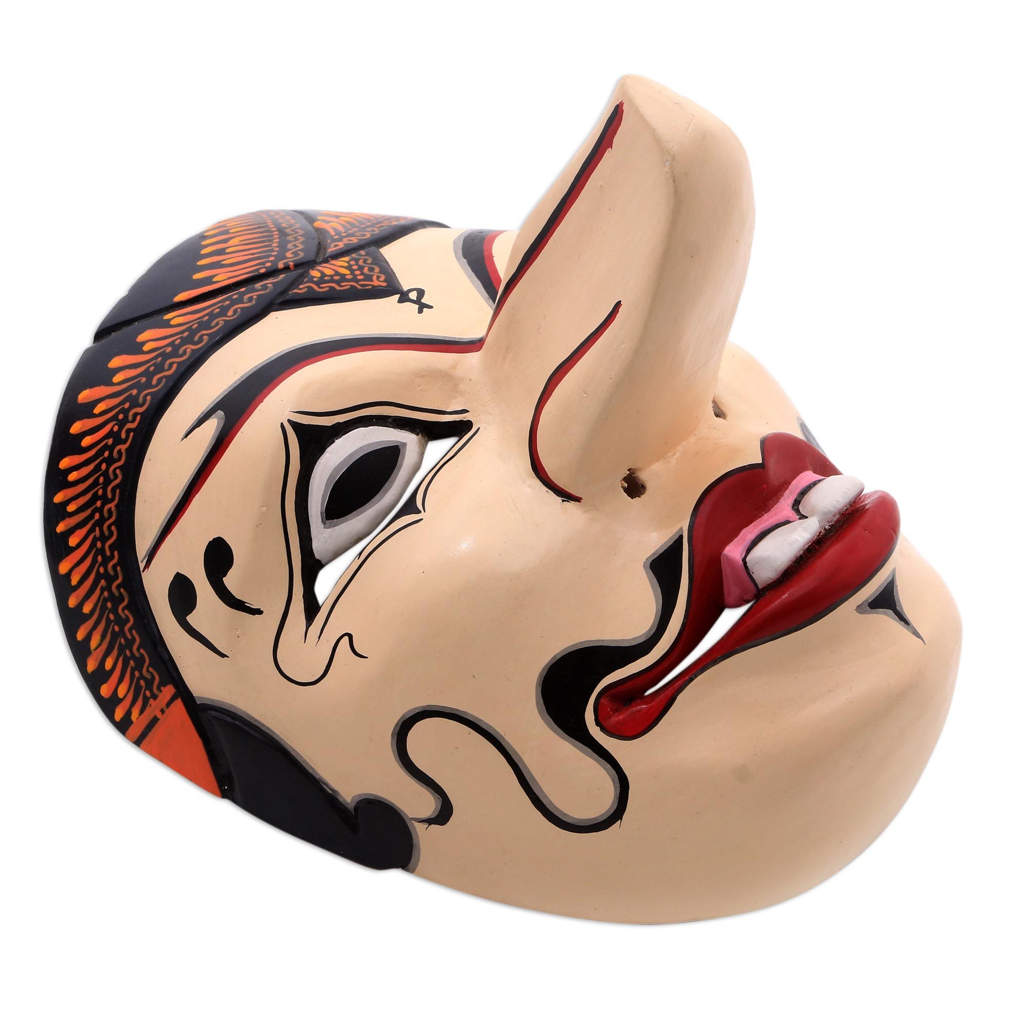 Handcrafted Javanese Style Wood Batik Mask - Petruk | NOVICA