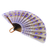 Leather and buffalo horn fan, 'Rama Arch in Purple' - White and Purple Rama Leather and Buffalo Horn Fan
