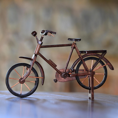 Reclaimed Mahogany Wood Bicycle Miniature 13 5 in Pit  