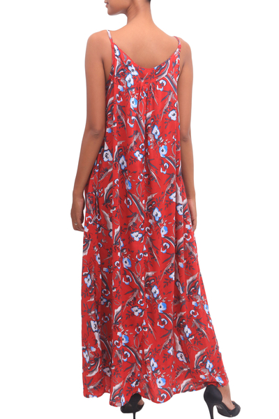 Rayon sundress, 'Strawberry Bouquet' - Floral Rayon Sundress in Strawberry from Bali