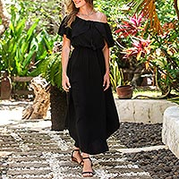 Rayon sundress, 'Breezy Black' - Rayon Sundress in Black from Bali
