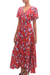 Rayon empire waist maxi sundress, 'Strawberry Bouquet' - Floral Rayon Empire Waist Maxi Sundress in Strawberry (image 2d) thumbail