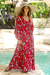 Rayon caftan, 'Strawberry Bouquet' - Floral Rayon Caftan in Strawberry from Bali thumbail