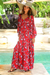 Rayon caftan, 'Strawberry Bouquet' - Floral Rayon Caftan in Strawberry from Bali (image 2b) thumbail