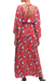 Rayon caftan, 'Strawberry Bouquet' - Floral Rayon Caftan in Strawberry from Bali (image 2e) thumbail