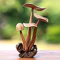 Wood sculpture, 'Majestic Mushroom' (13.5 inch)