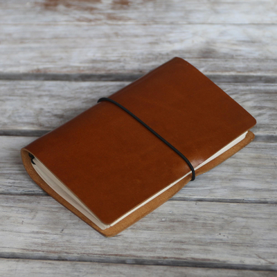 Leather journal, 'Memories of Travels' - Handcrafted Brown Leather Journal from Java