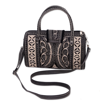 Cotton handbag, 'Samosir Alabaster' - Cotton Handbag With Alabaster Hand Embroidery from Bali