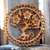 Holzreliefpaneel, „Jepun's Aura“ – Handgeschnitztes rundes Wandpaneel mit Plumeriabaumrelief aus Holz