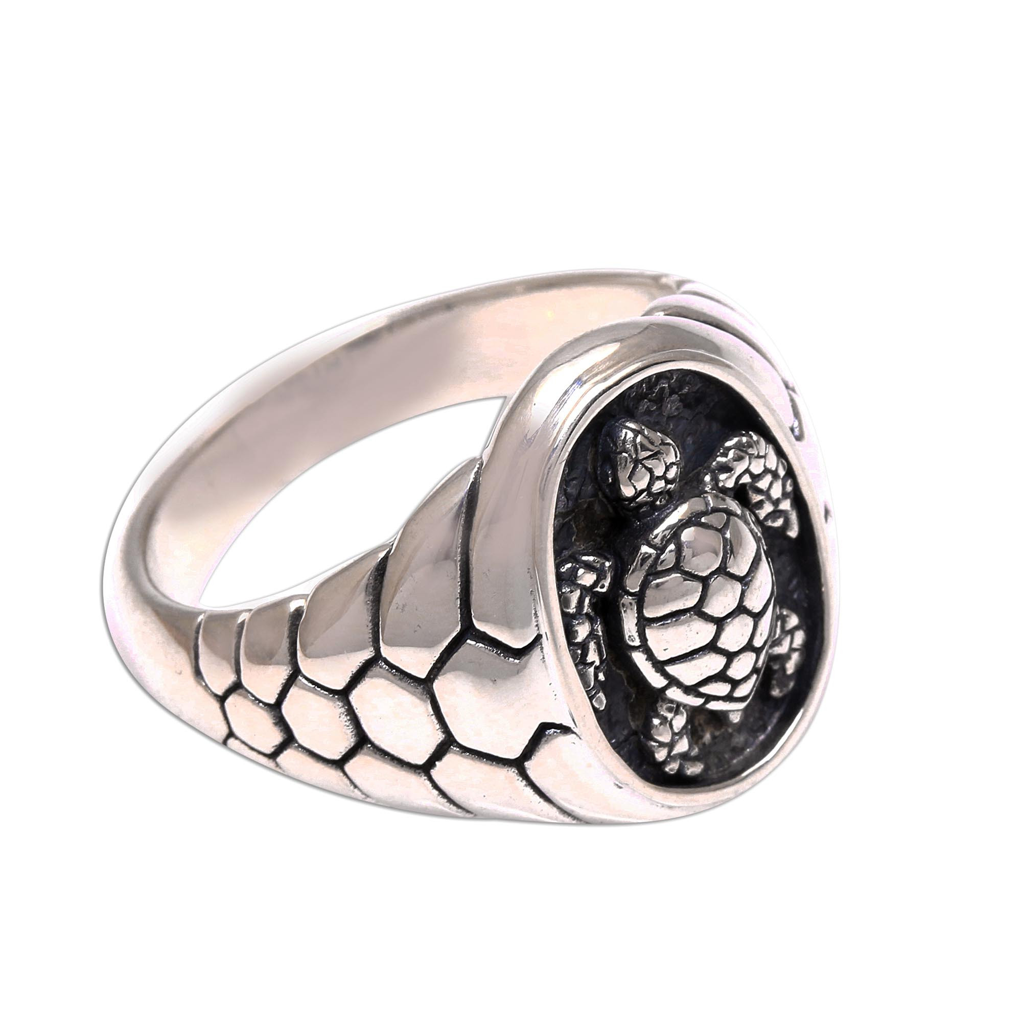 Men's Sterling Silver Sea Turtle Ring from Bali Gallant Turtle NOVICA