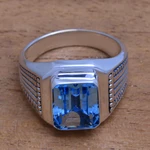 Men's blue topaz single-stone ring, 'Temple Glitter' - Men's Blue Topaz Single Stone Ring from Bali