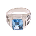 Men's blue topaz single-stone ring, 'Temple Glitter' - Men's Blue Topaz Single Stone Ring from Bali