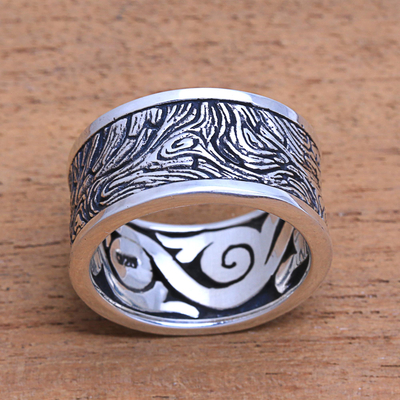 Men's sterling silver band ring, 'Sandstorm' - Men's Textured Sterling Silver Band Ring from Bali