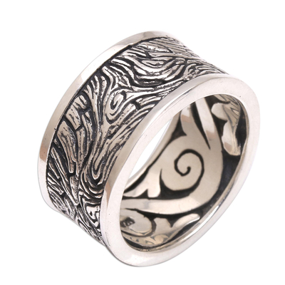 Men's sterling silver band ring, 'Sandstorm' - Men's Textured Sterling Silver Band Ring from Bali