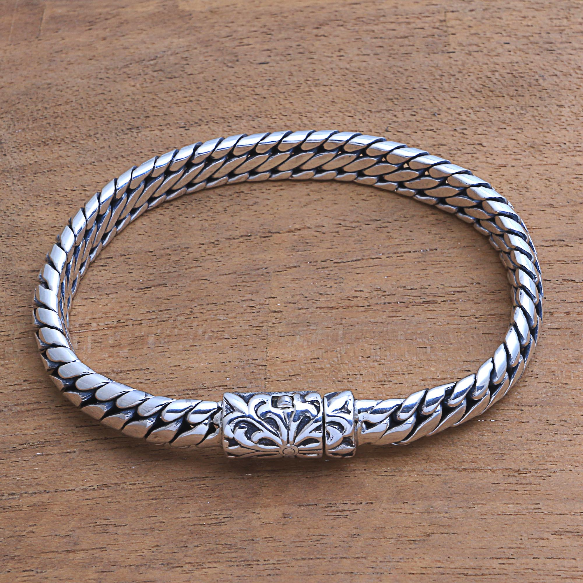 Men's Sterling Silver Snake Chain Bracelet from Bali - Gallant Python ...