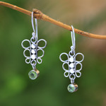 Peridot dangle earrings, 'Round Butterfly' - Circle Motif Peridot Dangle Earrings from Bali