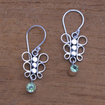 Peridot dangle earrings, 'Round Butterfly' - Circle Motif Peridot Dangle Earrings from Bali