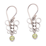Peridot dangle earrings, 'Round Butterfly' - Circle Motif Peridot Dangle Earrings from Bali
