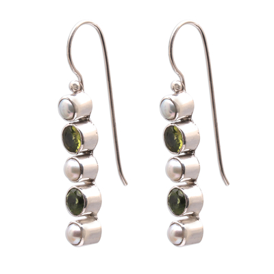 Peridot and cultured pearl drop earrings, 'Beautiful Constellation' - Peridot and Cultured Pearl Drop Earrings from Bali