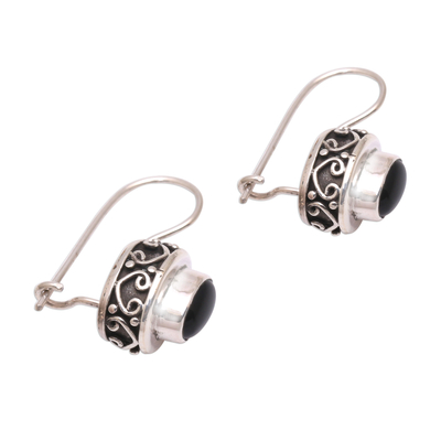 Onyx drop earrings, 'Dark Ovals' - Oval Onyx Drop Earrings Crafted in Bali