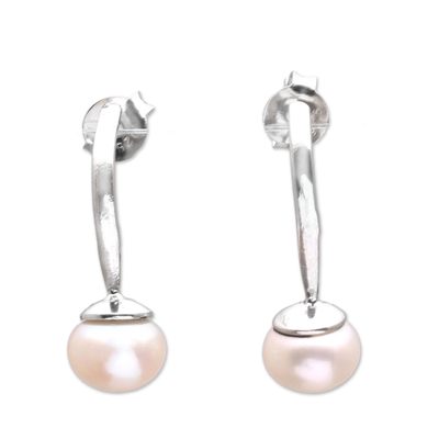 Cultured pearl drop earrings, 'Goddess Teardrops' - White Cultured Pearl Drop Earrings from Bali