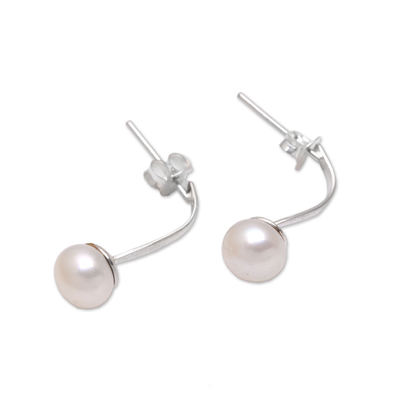 Aretes colgantes de perlas cultivadas - Aretes colgantes de perlas blancas cultivadas de Bali