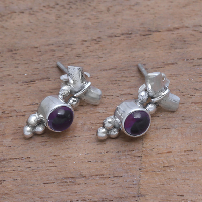 Amethyst drop earrings, 'God's Grapes' - Dot Motif Amethyst Drop Earrings from Bali