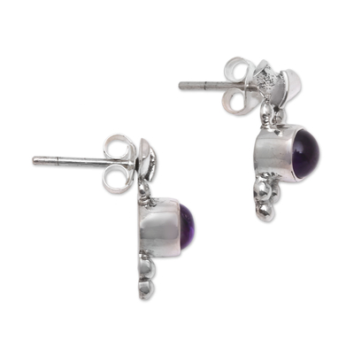 Amethyst drop earrings, 'God's Grapes' - Dot Motif Amethyst Drop Earrings from Bali