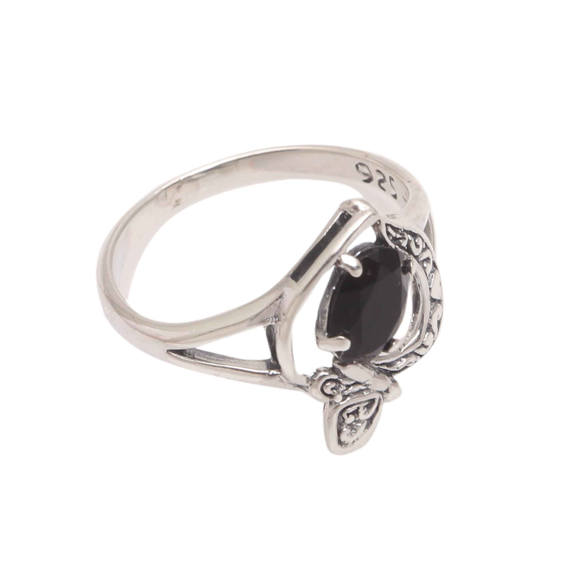 Onyx Butterfly Single-Stone Ring from India - Perched Butterfly | NOVICA