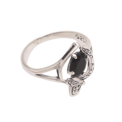 Onyx single-stone ring, 'Perched Butterfly' - Onyx Butterfly Single-Stone Ring from India