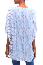 Rayon blouse, 'Azure Helix' - Helix Motif Rayon Blouse in Azure from Bali