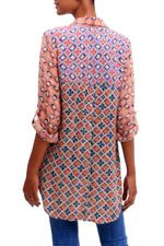 Rayon tunic, 'Kelud Crisscross' - Chili and Azure Printed Rayon Tunic from Bali