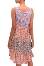 Rayon knee-length sundress, 'Kelud Crisscross' - Chili and Azure Printed Rayon Knee-Length Sundress from Bali