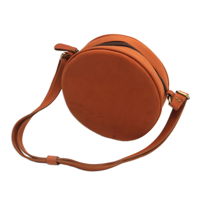 Leather sling, 'Ginger Purnama' - Handcrafted Round Leather Sling in Ginger from Java