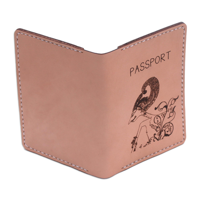 Leather passport wallet, 'Parchment Wayang' - Laser-Cut Leather Passport Wallet in Parchment from Java