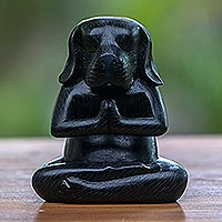 Wood statuette, 'Black Yoga Beagle'